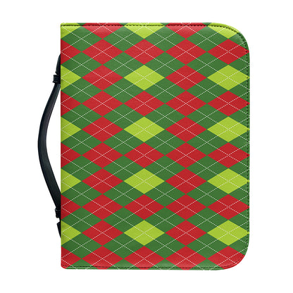 Green And Red Christmas Argyle Print Leather Bible Cover