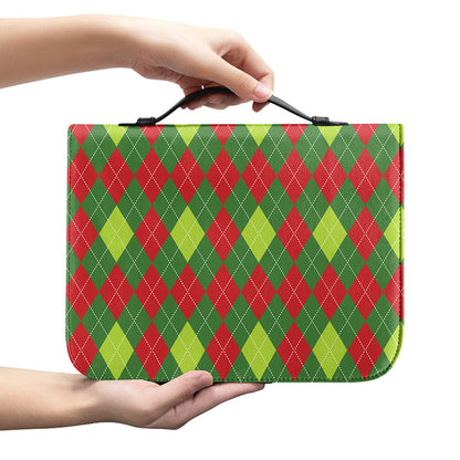 Green And Red Christmas Argyle Print Leather Bible Cover