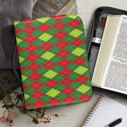 Green And Red Christmas Argyle Print Leather Bible Cover