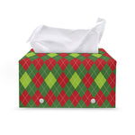 Green And Red Christmas Argyle Print Leather Tissue Box Cover