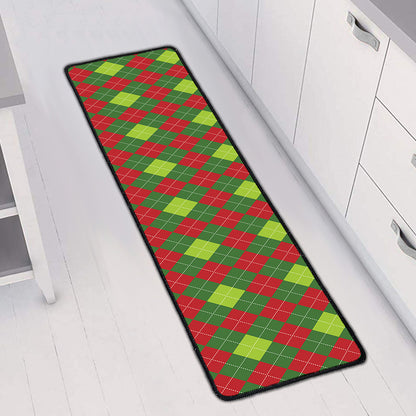 Green And Red Christmas Argyle Print Long Kitchen Mat