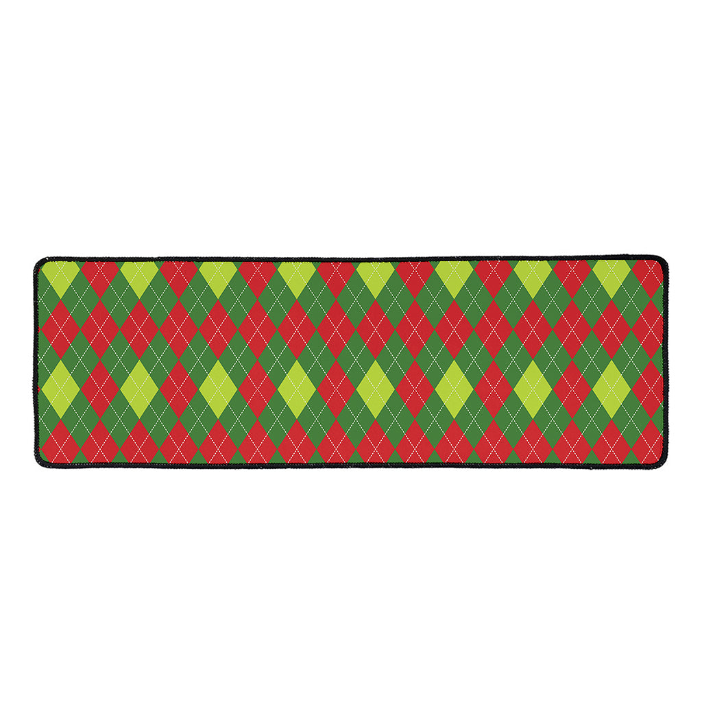 Green And Red Christmas Argyle Print Long Kitchen Mat