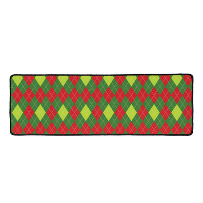 Green And Red Christmas Argyle Print Long Kitchen Mat