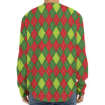 Green And Red Christmas Argyle Print Long Sleeve Baseball Jersey