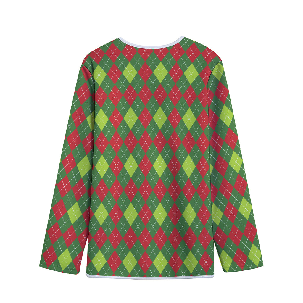 Green And Red Christmas Argyle Print Long Sleeve Short Coat