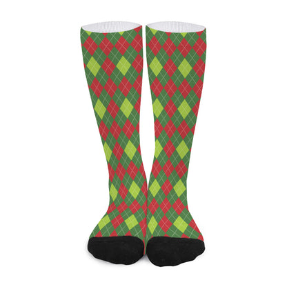 Green And Red Christmas Argyle Print Long Socks