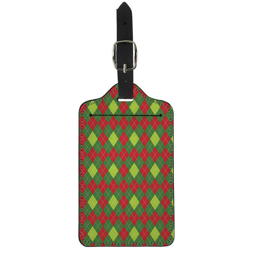 Green And Red Christmas Argyle Print Luggage Tag