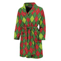 Green And Red Christmas Argyle Print Men's Bathrobe