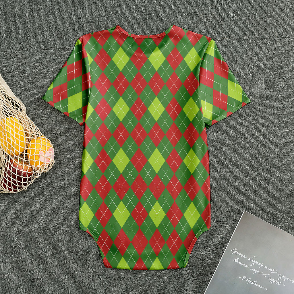 Green And Red Christmas Argyle Print Men's Bodysuit