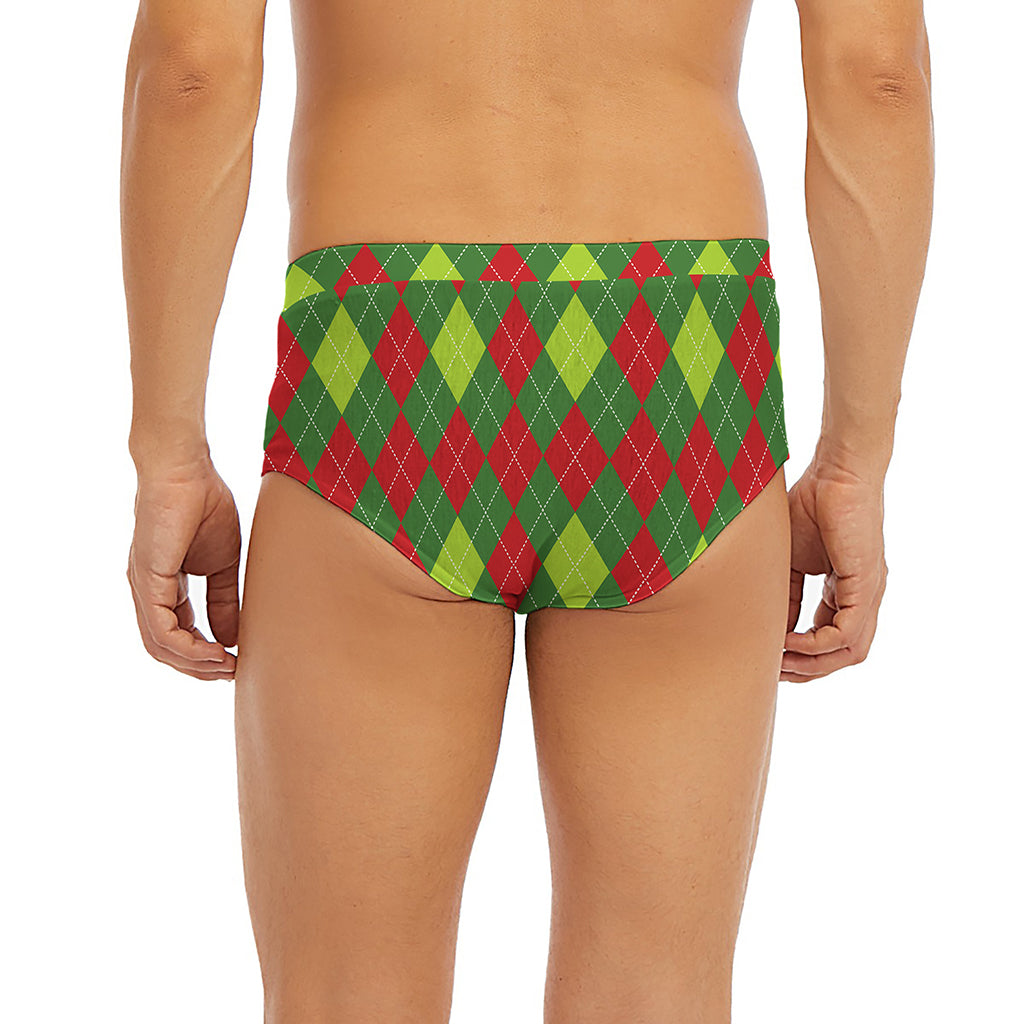Green And Red Christmas Argyle Print Men's Briefs
