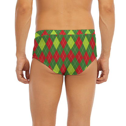 Green And Red Christmas Argyle Print Men's Briefs