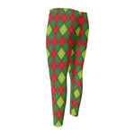 Green And Red Christmas Argyle Print Men's Compression Pants