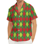 Green And Red Christmas Argyle Print Men's Deep V-Neck Shirt