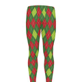 Green And Red Christmas Argyle Print Men's Leggings