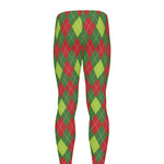 Green And Red Christmas Argyle Print Men's leggings