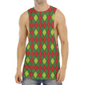 Green And Red Christmas Argyle Print Men's Muscle Tank Top
