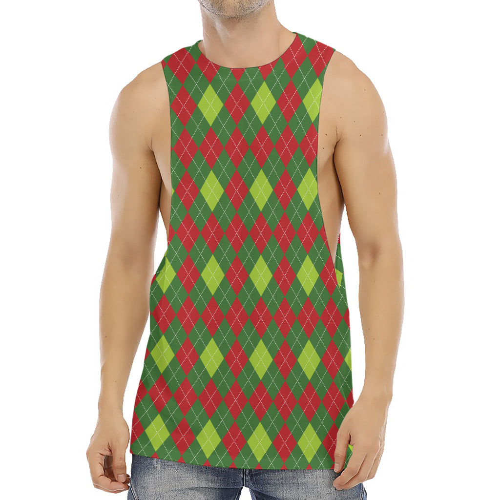 Green And Red Christmas Argyle Print Men's Muscle Tank Top