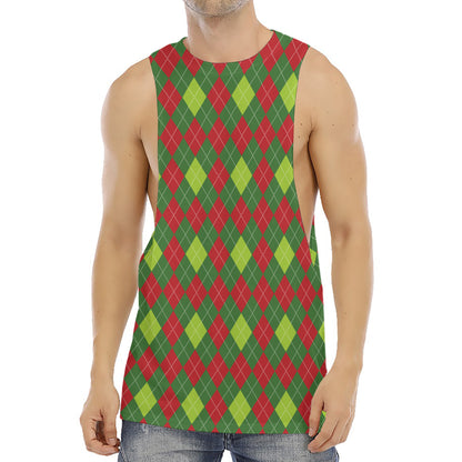 Green And Red Christmas Argyle Print Men's Muscle Tank Top