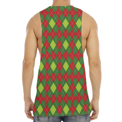Green And Red Christmas Argyle Print Men's Muscle Tank Top