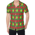 Green And Red Christmas Argyle Print Men's Shirt