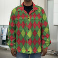 Green And Red Christmas Argyle Print Men's Shirt Jacket