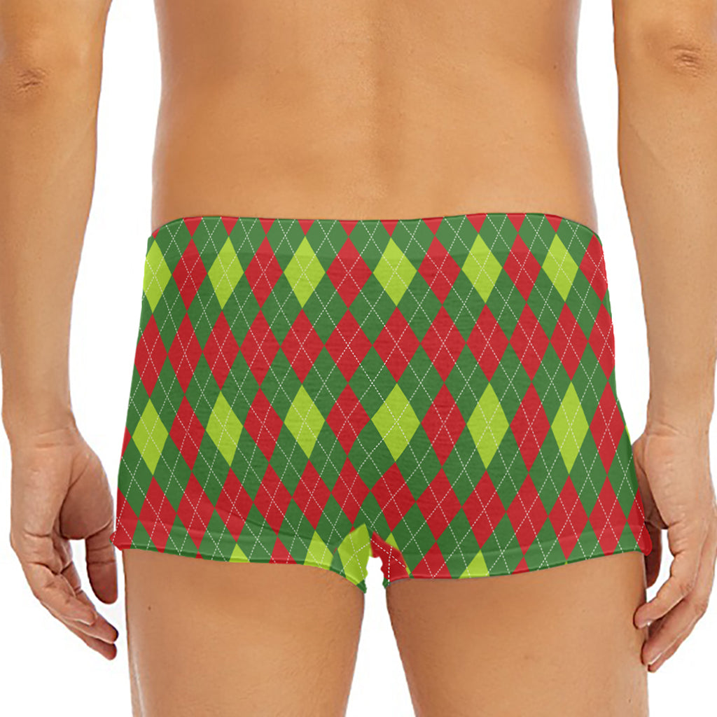 Green And Red Christmas Argyle Print Men's Short Boxer Briefs