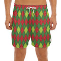 Green And Red Christmas Argyle Print Men's Split Running Shorts
