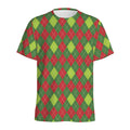 Green And Red Christmas Argyle Print Men's Athletic T-Shirt