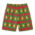 Green And Red Christmas Argyle Print Men's Swim Trunks