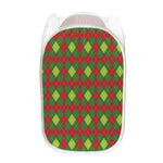 Green And Red Christmas Argyle Print Mesh Laundry Hamper