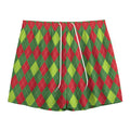 Green And Red Christmas Argyle Print Mesh Shorts