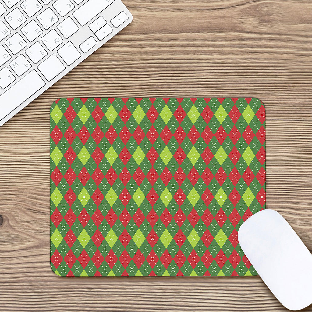 Green And Red Christmas Argyle Print Mouse Pad