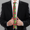 Green And Red Christmas Argyle Print Necktie