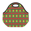 Green And Red Christmas Argyle Print Neoprene Lunch Bag