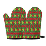 Green And Red Christmas Argyle Print Oven Mitts