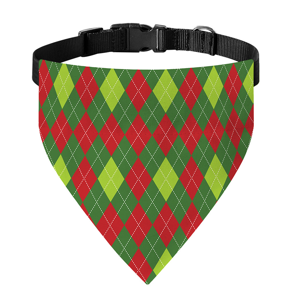 Green And Red Christmas Argyle Print Over The Collar Dog Bandana