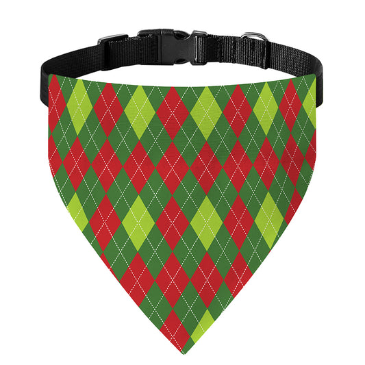 Green And Red Christmas Argyle Print Over The Collar Dog Bandana
