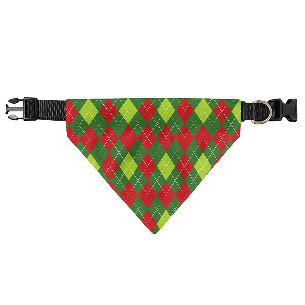 Green And Red Christmas Argyle Print Over The Collar Dog Bandana