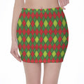 Green And Red Christmas Argyle Print Pencil Mini Skirt