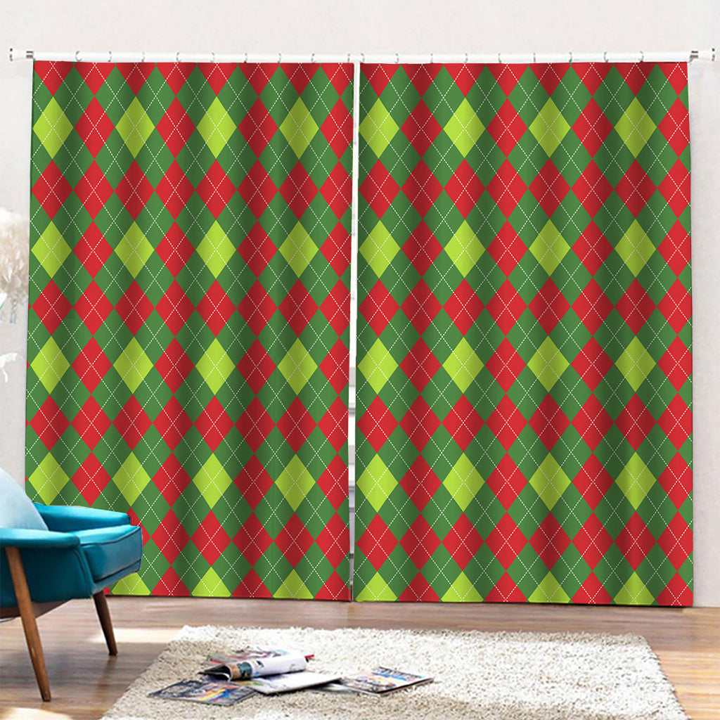 Green And Red Christmas Argyle Print Pencil Pleat Curtains