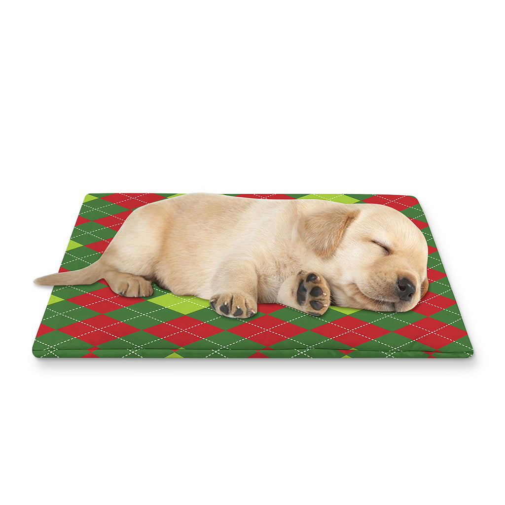 Green And Red Christmas Argyle Print Pet Cooling Mat Cover