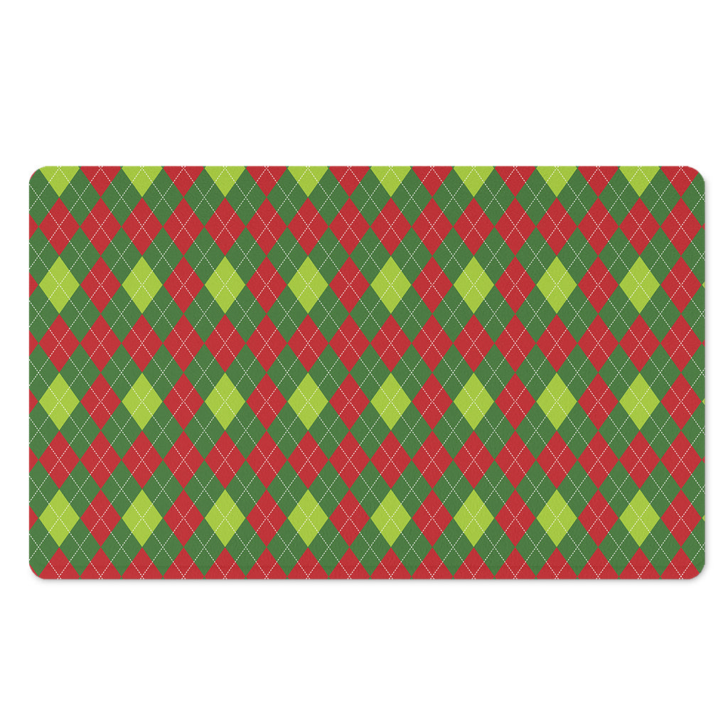 Green And Red Christmas Argyle Print Polyester Doormat