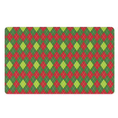 Green And Red Christmas Argyle Print Polyester Doormat