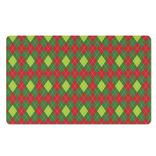 Green And Red Christmas Argyle Print Polyester Doormat