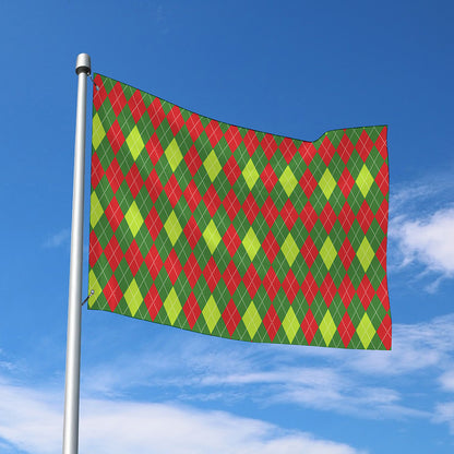 Green And Red Christmas Argyle Print Polyester Flag