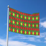 Green And Red Christmas Argyle Print Polyester Flag