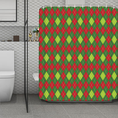 Green And Red Christmas Argyle Print Polyester Shower Curtain