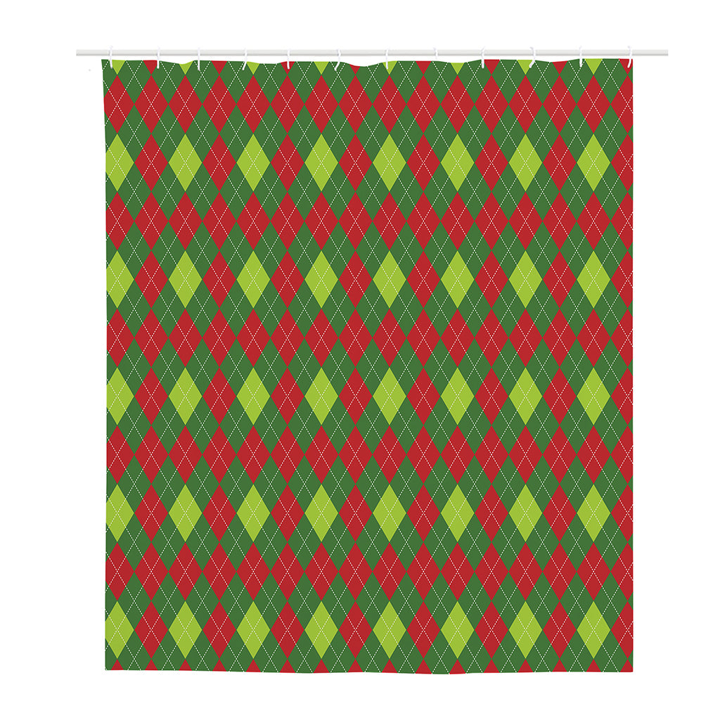 Green And Red Christmas Argyle Print Polyester Shower Curtain