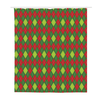 Green And Red Christmas Argyle Print Polyester Shower Curtain