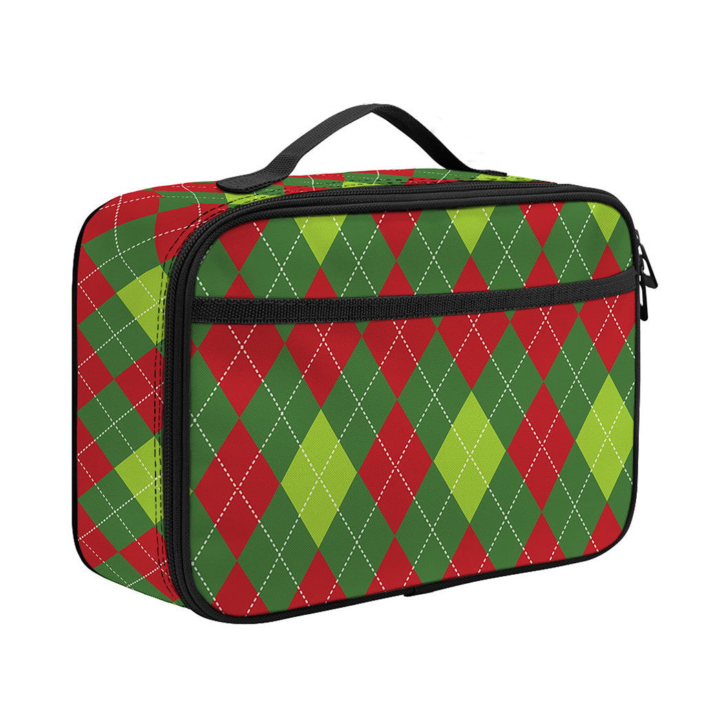 Green And Red Christmas Argyle Print Portable Lunch Bag
